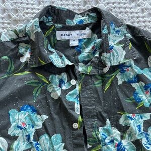 Old Navy Men's Black Button-Up Shirt with Blue & White Floral Print
